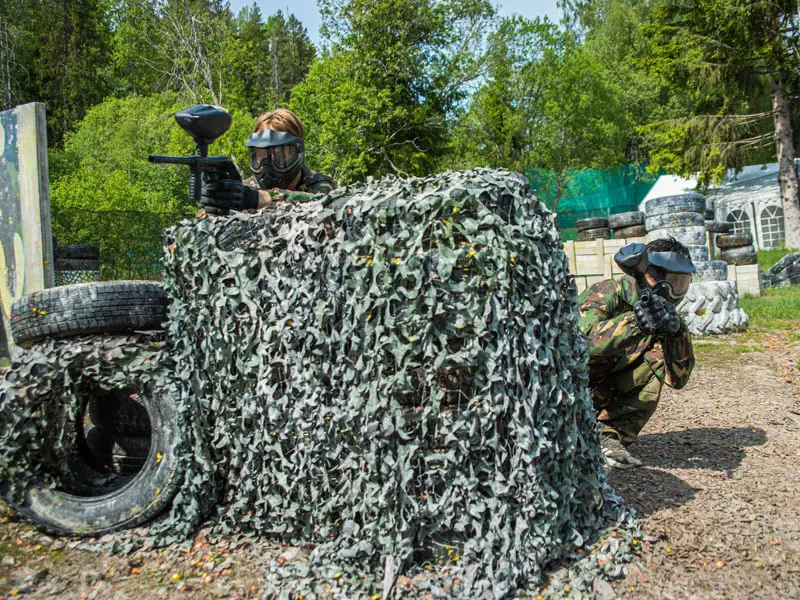 Players in action on Highjump's paintball field by Stensrudvannet lake